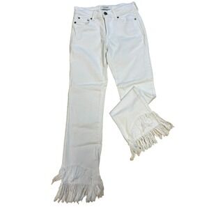 Pistola Slim Leg Jeans Long Frayed Fringe Hem White Cotton Blend 5 Pocket SZ 25